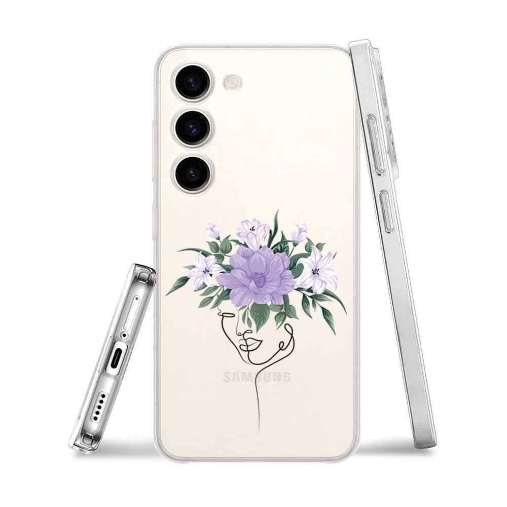 Etui do Samsung Galaxy S23 Plus przeźroczyste, silikonowe Flexi, kobieta z kwiatami - obrazek 3