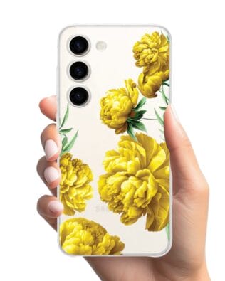 Etui do Samsung Galaxy S23 Plus przeźroczyste, silikonowe Flexi, żółte piwonie