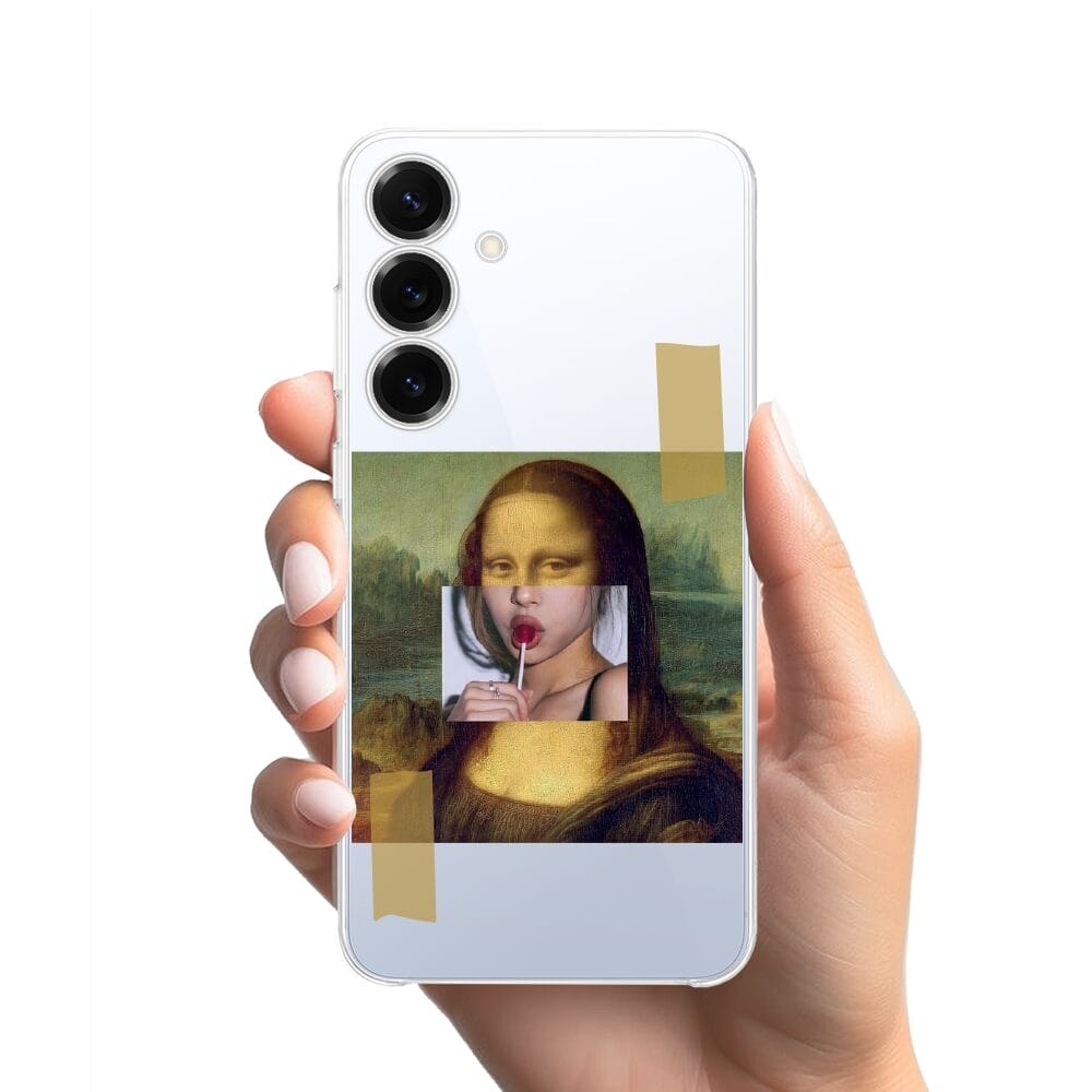 Etui do Samsung Galaxy S25 Plus przeźroczyste, silikonowe Flexi, Mona Lisa z lizakiem - obrazek 2