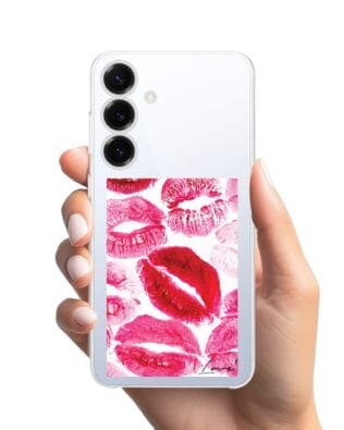 Etui do Samsung Galaxy S25 przeźroczyste, silikonowe Flexi, pocałunki z napisem „love”