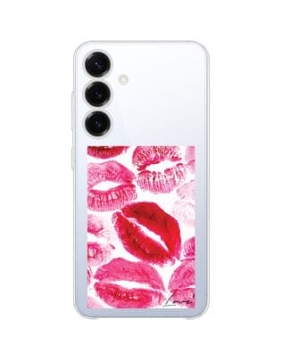 Etui do Samsung Galaxy S25 przeźroczyste, silikonowe Flexi, pocałunki z napisem „love”