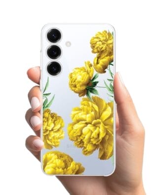 Etui do Samsung Galaxy S25 Plus przeźroczyste, silikonowe Flexi, żółte piwonie