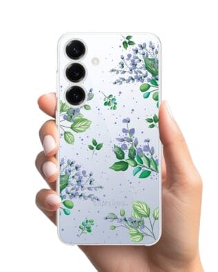 Etui do Samsung Galaxy S25 Plus przeźroczyste, silikonowe Flexi, fioletowe kwiatki