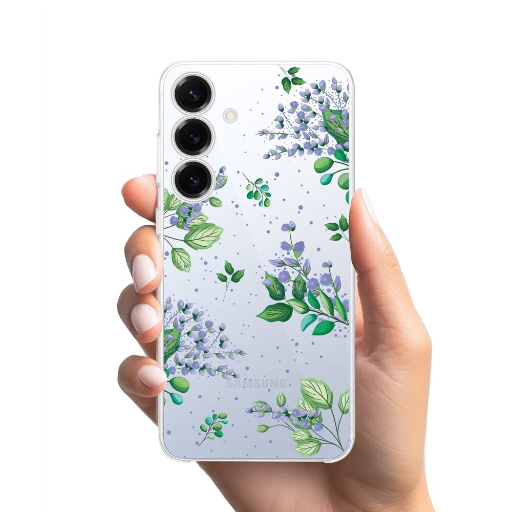 Etui do Samsung Galaxy S25 przeźroczyste, silikonowe Flexi, fioletowe kwiatki - obrazek 2