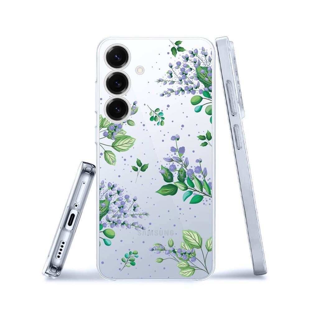 Etui do Samsung Galaxy S25 przeźroczyste, silikonowe Flexi, fioletowe kwiatki - obrazek 3