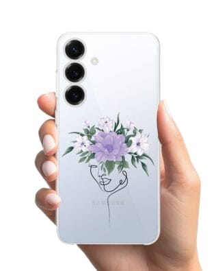 Etui do Samsung Galaxy S25 Plus przeźroczyste, silikonowe Flexi, kobieta z kwiatami