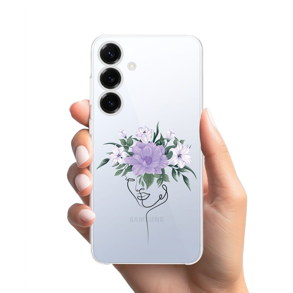 Etui do Samsung Galaxy S25 przeźroczyste, silikonowe Flexi, kobieta z kwiatami - obrazek 2