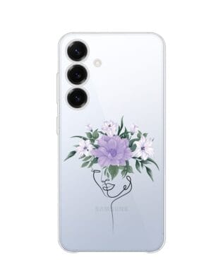 Etui do Samsung Galaxy S25 Plus przeźroczyste, silikonowe Flexi, kobieta z kwiatami