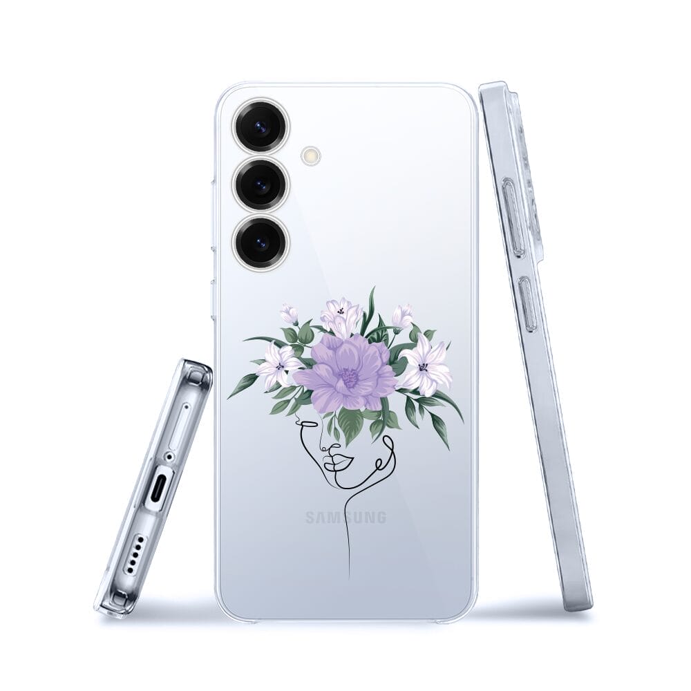 Etui do Samsung Galaxy S25 przeźroczyste, silikonowe Flexi, kobieta z kwiatami - obrazek 3