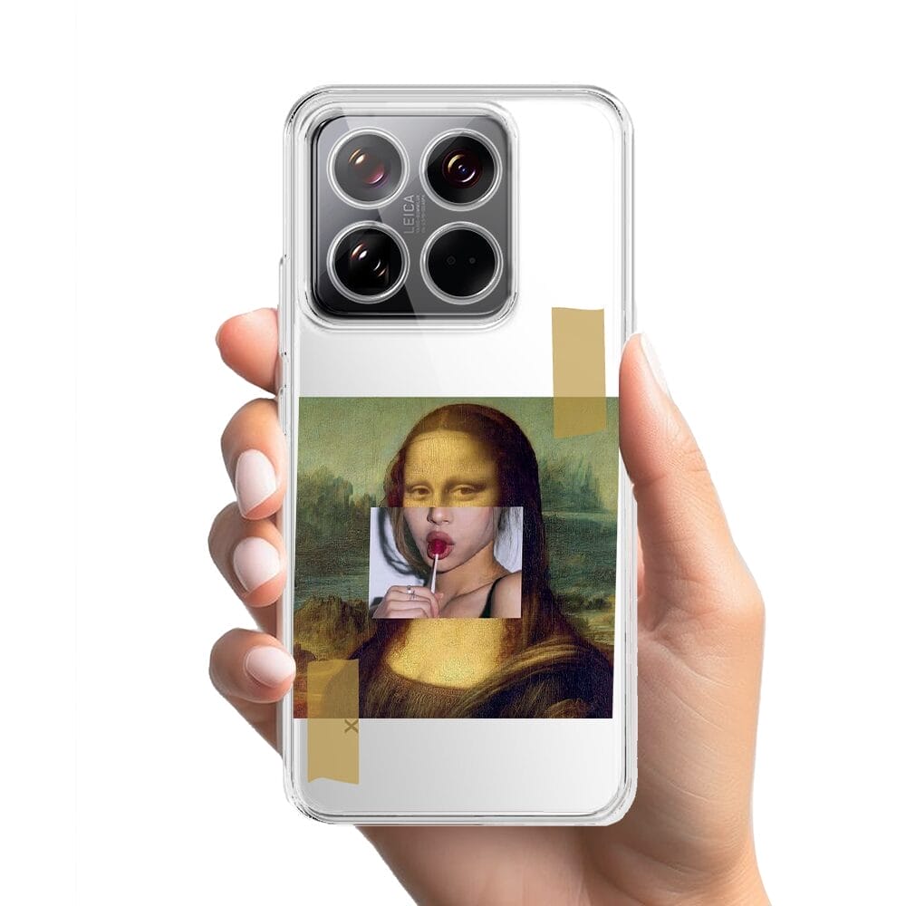 Etui do Xiaomi 14 Pro przeźroczyste, silikonowe Flexi, Mona Lisa z lizakiem - obrazek 2