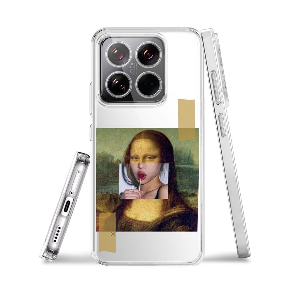 Etui do Xiaomi 14 Pro przeźroczyste, silikonowe Flexi, Mona Lisa z lizakiem - obrazek 3