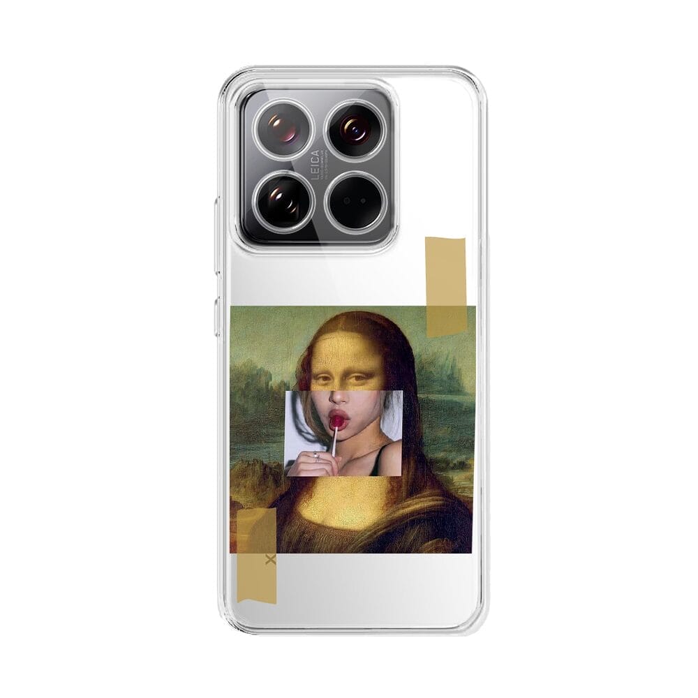 Etui do Xiaomi 14 Pro przeźroczyste, silikonowe Flexi, Mona Lisa z lizakiem