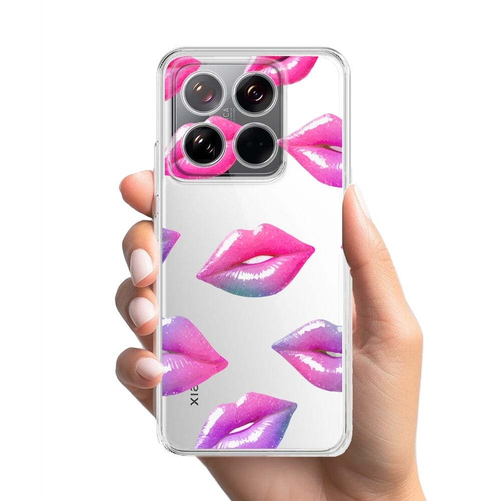 Etui do Xiaomi 14 Pro przeźroczyste, silikonowe Flexi, hologramowe usta - obrazek 2