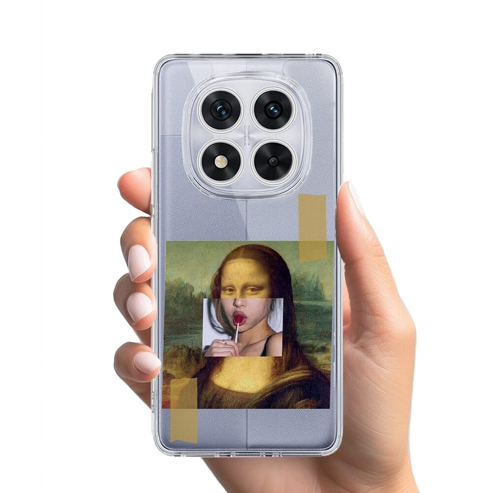 Etui do Xiaomi Redmi Note 14 Pro 5G przeźroczyste, silikonowe Flexi, Mona Lisa z lizakiem - obrazek 2