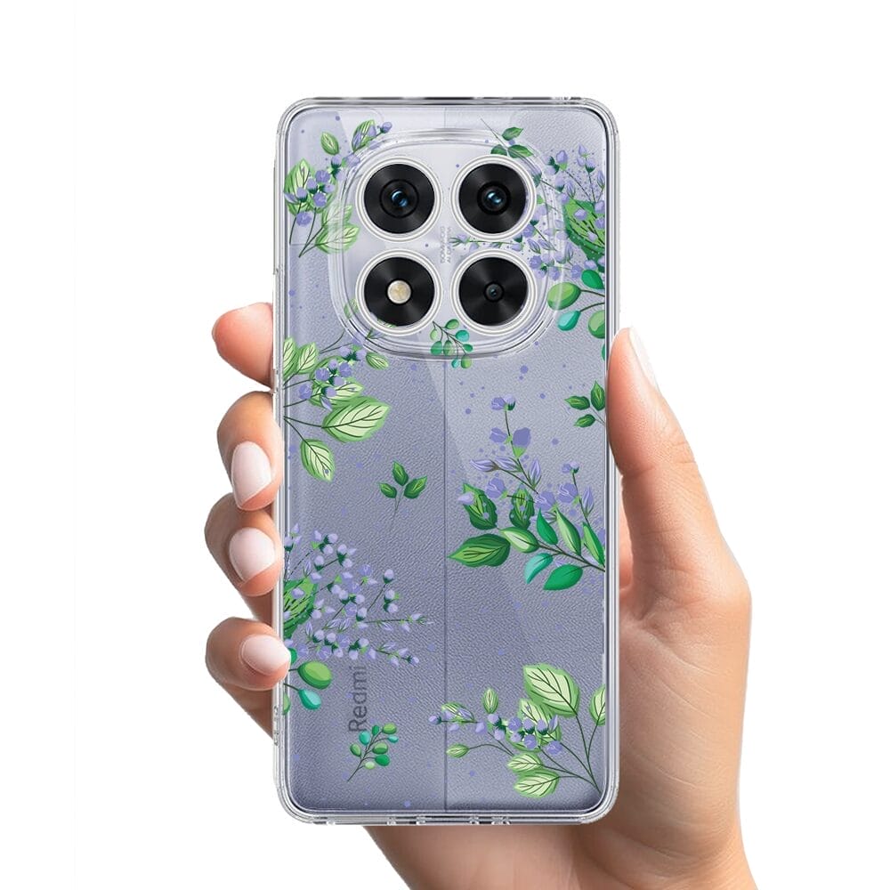 Etui do Xiaomi Redmi Note 14 Pro 5G przeźroczyste, silikonowe Flexi, fioletowe kwiatki - obrazek 2