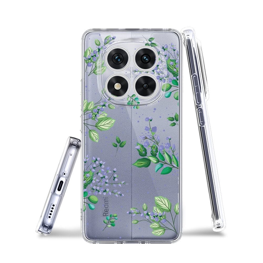 Etui do Xiaomi Redmi Note 14 Pro 5G przeźroczyste, silikonowe Flexi, fioletowe kwiatki - obrazek 3