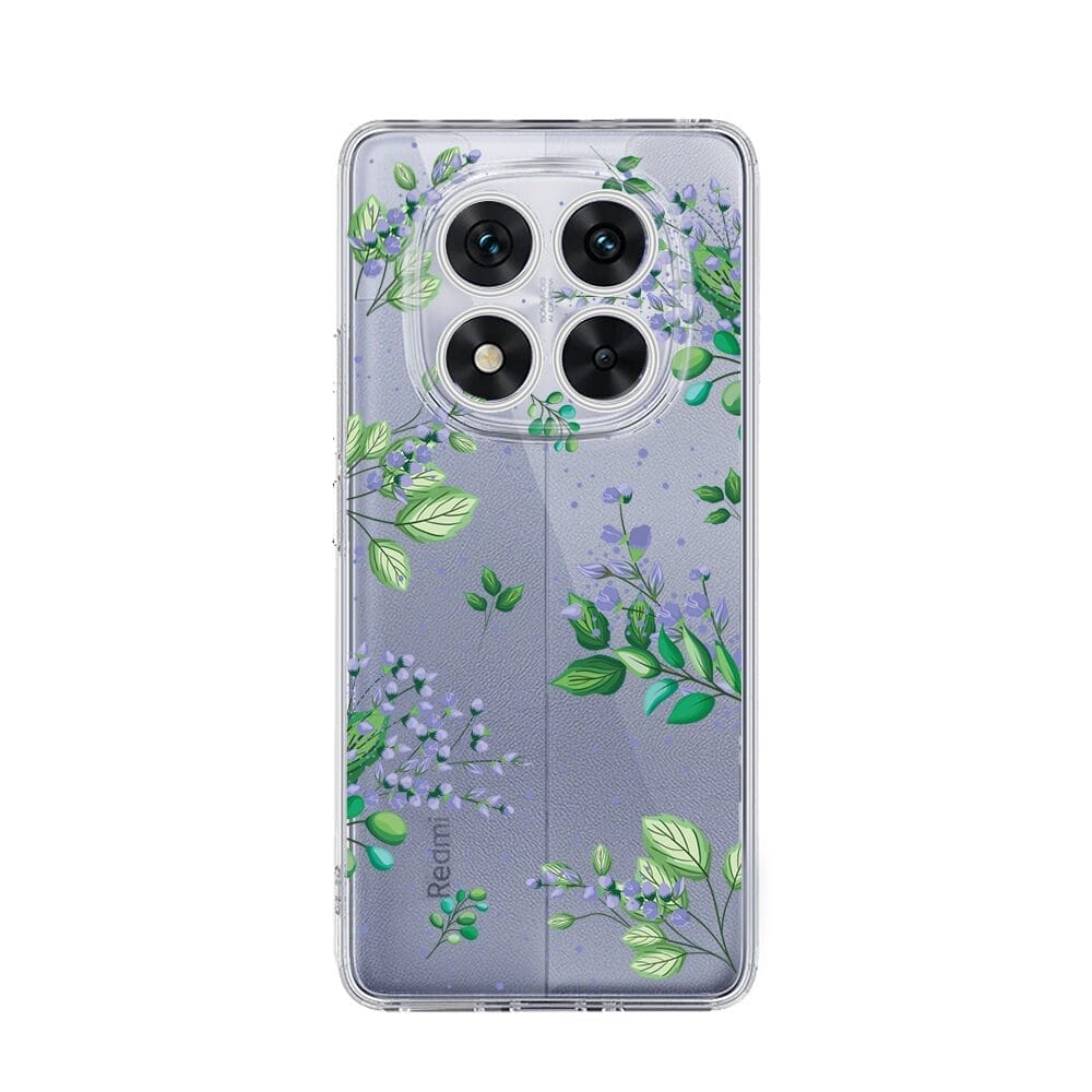 Etui do Xiaomi Redmi Note 14 Pro 5G przeźroczyste, silikonowe Flexi, fioletowe kwiatki
