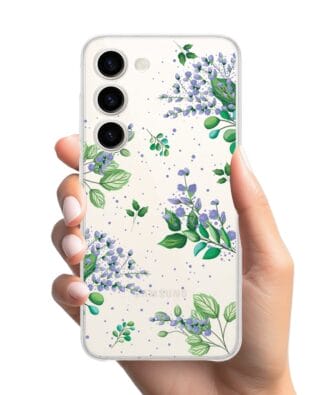 Etui do Samsung Galaxy S23 przeźroczyste, silikonowe Flexi, fioletowe kwiatki