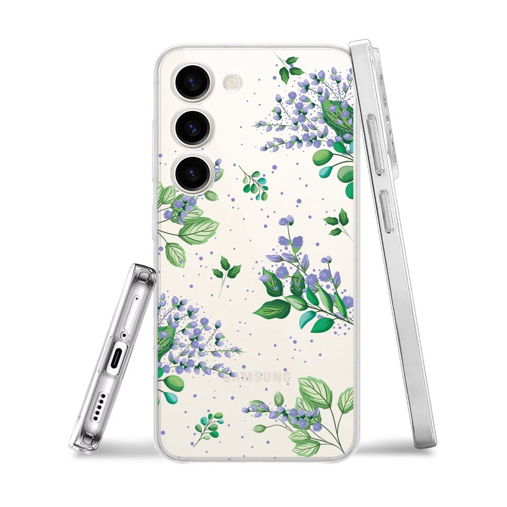 Etui do Samsung Galaxy S23 przeźroczyste, silikonowe Flexi, fioletowe kwiatki - obrazek 3