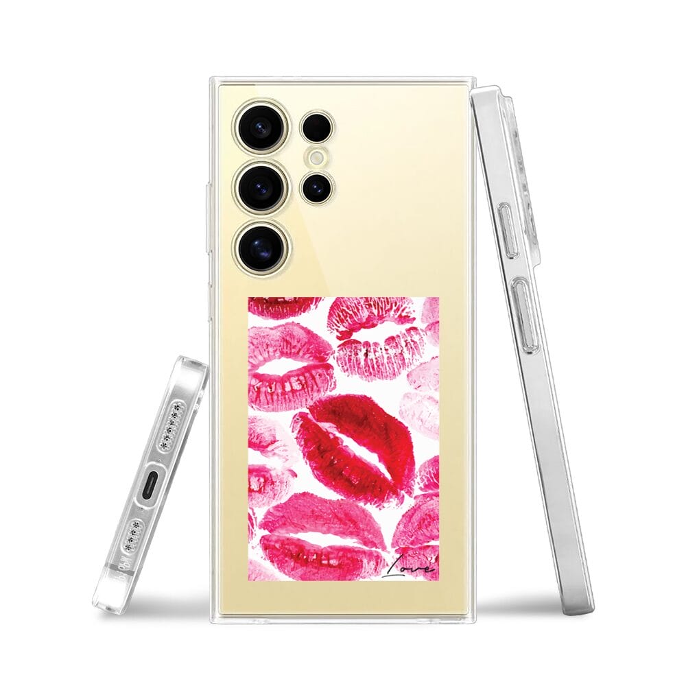 Etui do Samsung Galaxy S24 Ultra przeźroczyste, silikonowe Flexi, pocałunki z napisem "love" - obrazek 3