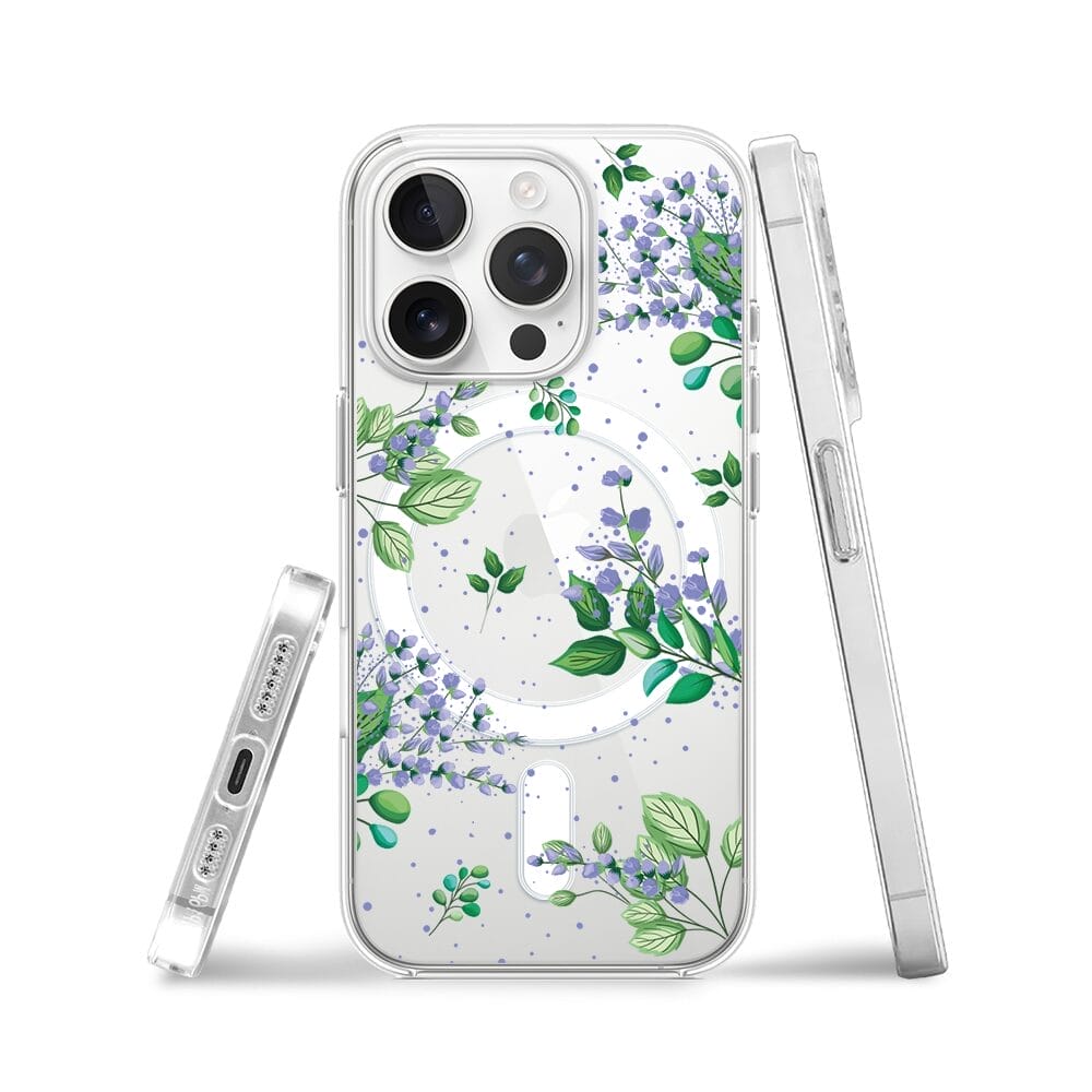 Etui do iPhone 13 Pro z MagSafe przeźroczyste, silikonowe Flexi, fioletowe kwiatki - obrazek 3