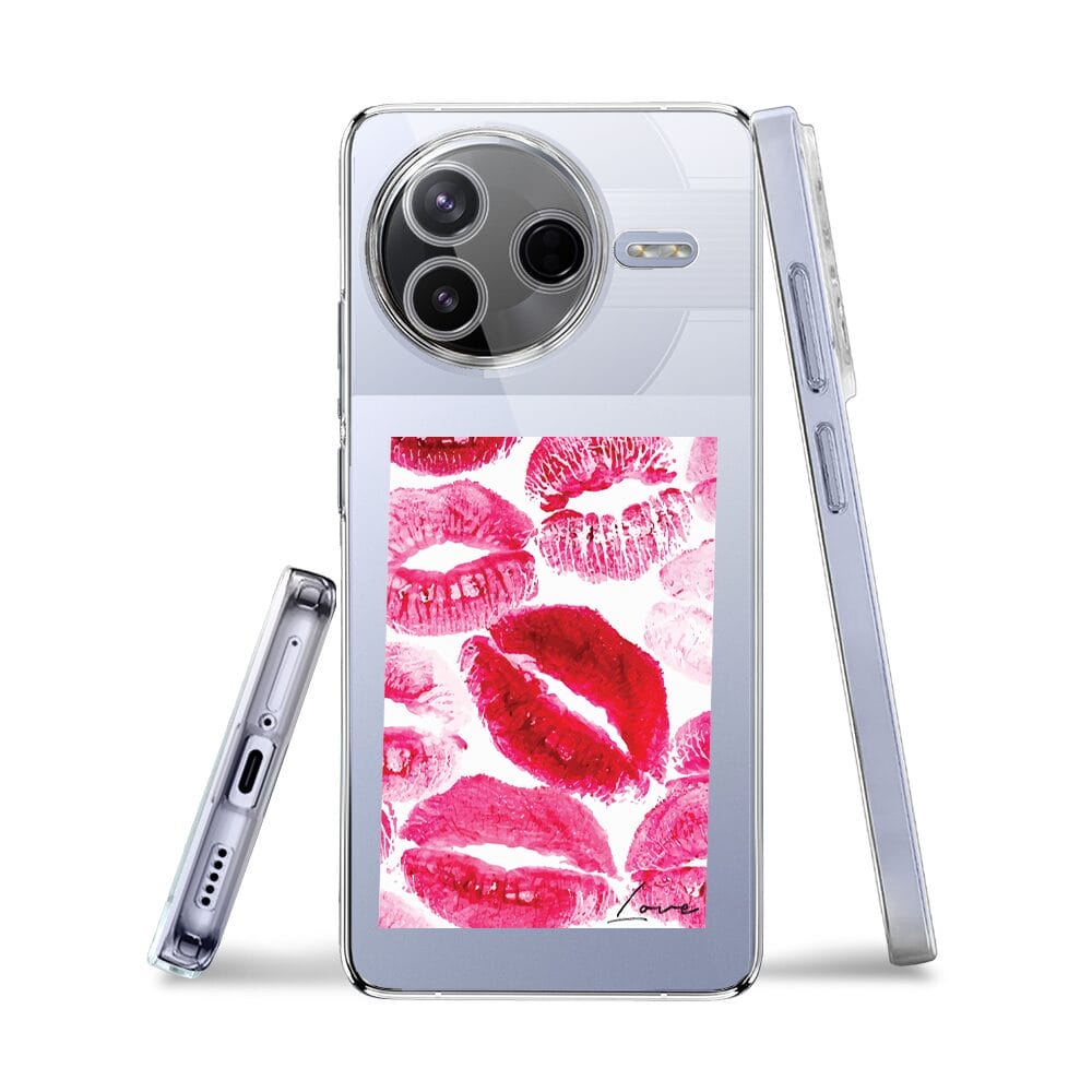 Etui do Xiaomi POCO F7 Pro przeźroczyste, silikonowe Flexi, pocałunki z napisem "love" - obrazek 3