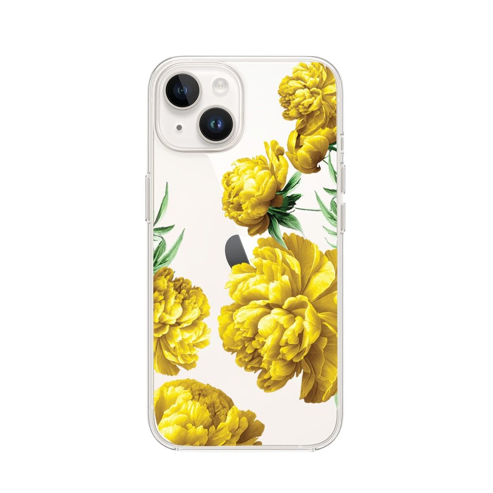 Etui do iPhone 13 Mini przeźroczyste, silikonowe Flexi, żółte piwonie