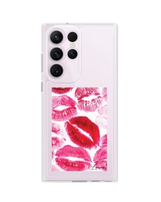Etui do Samsung Galaxy S23 Ultra przeźroczyste, silikonowe Flexi, pocałunki z napisem „love”