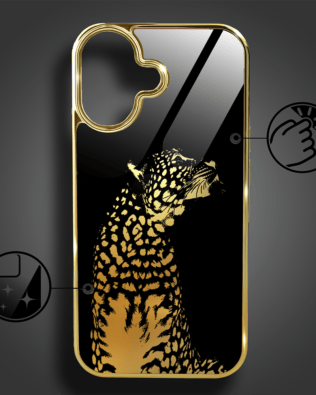 Etui do iPhone 16 Plus IBIZU Elite Glass z MagSafe Golden Midnight, Lampart, złote