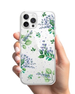 Etui do iPhone 12 Pro Max przeźroczyste, silikonowe Flexi, fioletowe kwiatki