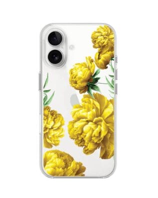 Etui do iPhone 16 przeźroczyste, silikonowe Flexi, żółte piwonie