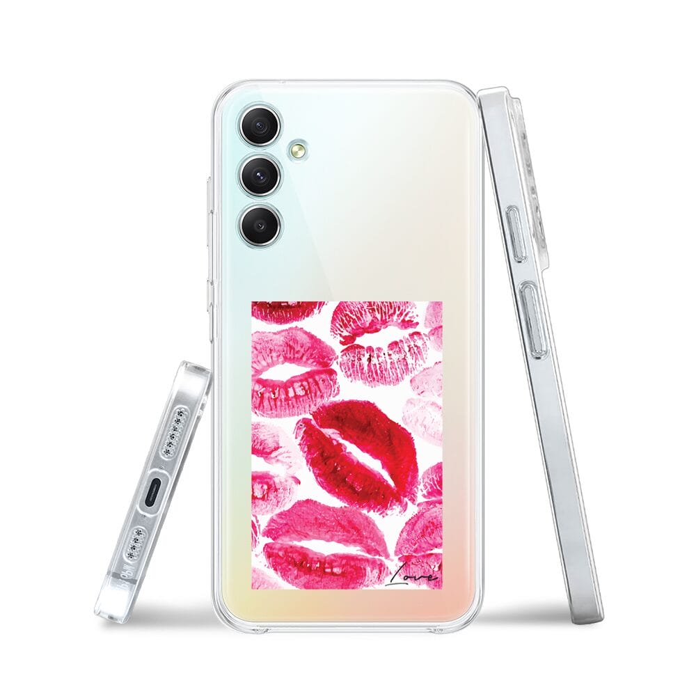 Etui do Samsung Galaxy A34 5G przeźroczyste, silikonowe Flexi, pocałunki z napisem "love" - obrazek 3