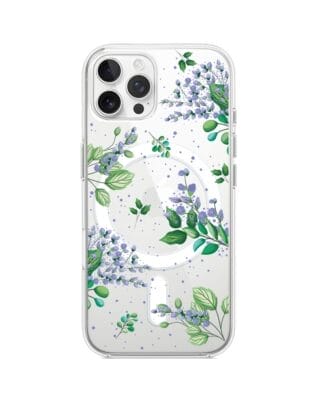 Etui do iPhone 12 Pro z MagSafe przeźroczyste, silikonowe Flexi, fioletowe kwiatki