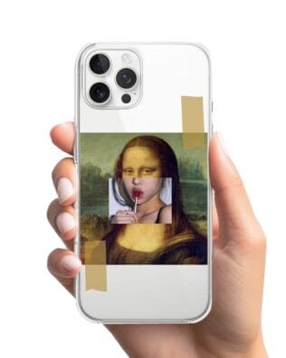 Etui do iPhone 12 Pro przeźroczyste, silikonowe Flexi, Mona Lisa z lizakiem