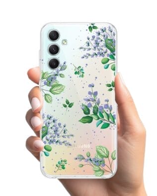 Etui do Samsung Galaxy A34 5G przeźroczyste, silikonowe Flexi, fioletowe kwiatki