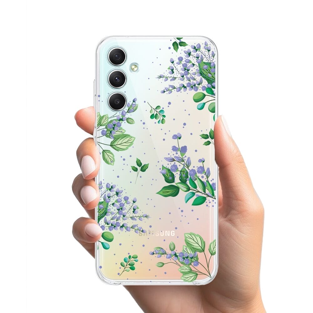 Etui do Samsung Galaxy A34 5G przeźroczyste, silikonowe Flexi, fioletowe kwiatki - obrazek 2