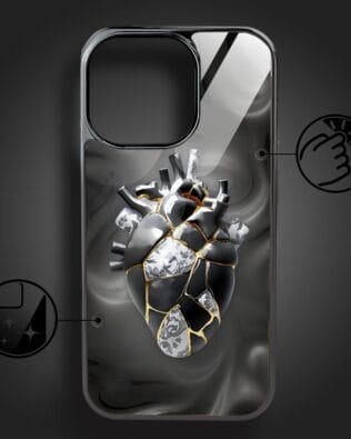 Etui do iPhone 16 Pro Max IBIZU Elite Glass z MagSafe, Kintsugi Art, porcelanowe serce, czarne