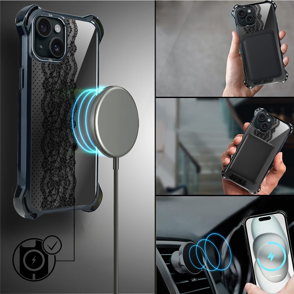 Etui do iPhone 15 IBIZU DropGuard Ultra z MagSafe, Midnight, Ornamentowa koronka - obrazek 8