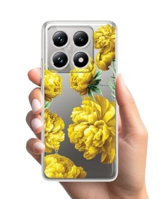 Etui do Xiaomi 14T przeźroczyste, silikonowe Flexi, żółte piwonie