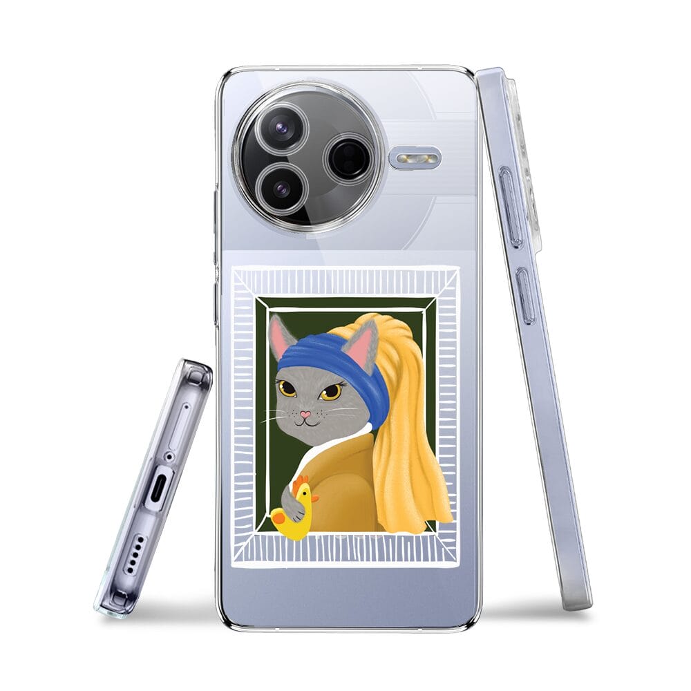 Etui do Xiaomi POCO F7 Pro przeźroczyste, silikonowe Flexi, kotek z kurczakiem - obrazek 3