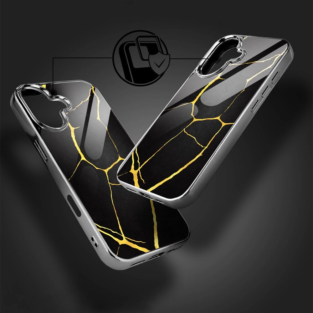 Etui do iPhone 16 IBIZU Elite Glass z MagSafe, Kintsugi, czarna porcelana, czarne - obrazek 5