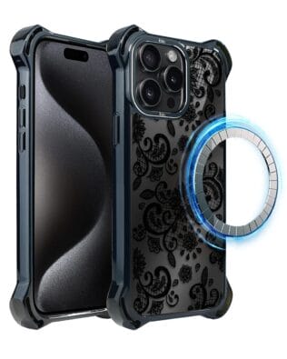 Etui do iPhone 15 Pro Max IBIZU DropGuard Ultra z MagSafe, Midnight, Koronkowa czerń