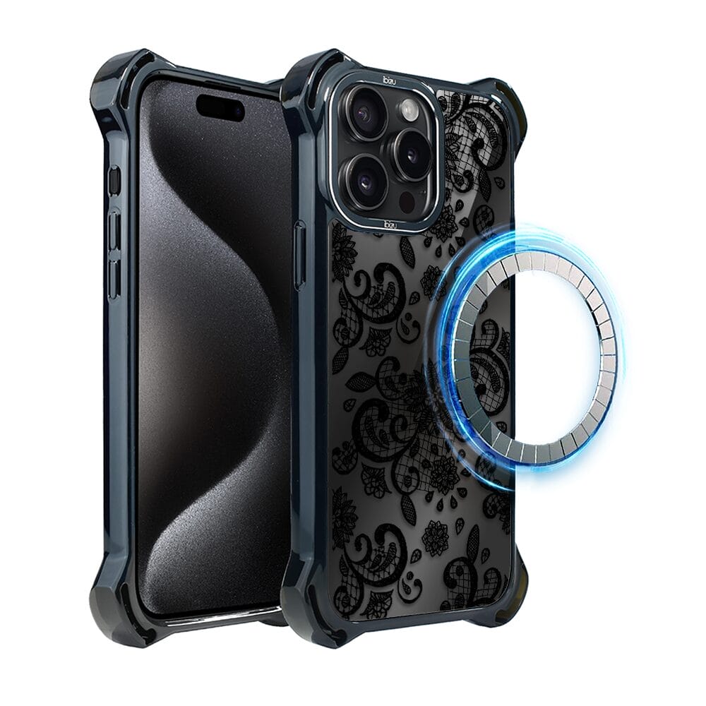 Etui do iPhone 15 Pro Max IBIZU DropGuard Ultra z MagSafe, Midnight, Koronkowa czerń