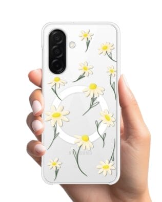 Etui do Samsung Galaxy A26 5G z MagSafe przeźroczyste, silikonowe Flexi, stokrotki