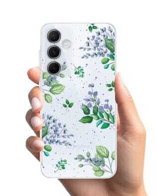 Etui do Samsung Galaxy A55 5G przeźroczyste, silikonowe Flexi, fioletowe kwiatki