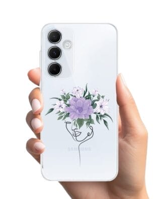 Etui do Samsung Galaxy A55 5G przeźroczyste, silikonowe Flexi, kobieta z kwiatami