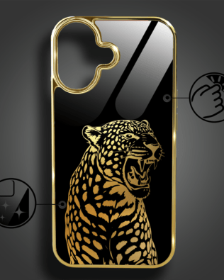 Etui do iPhone 16 Plus IBIZU Elite Glass z MagSafe Golden Midnight, Ryczący Jaguar, złote