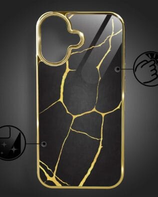 Etui do iPhone 16 Plus IBIZU Elite Glass z MagSafe, Kintsugi, czarna porcelana, złote
