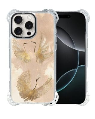 Etui do iPhone 16 Pro IBIZU DropGuard Ultra z MagSafe, Boho, Złote żurawie