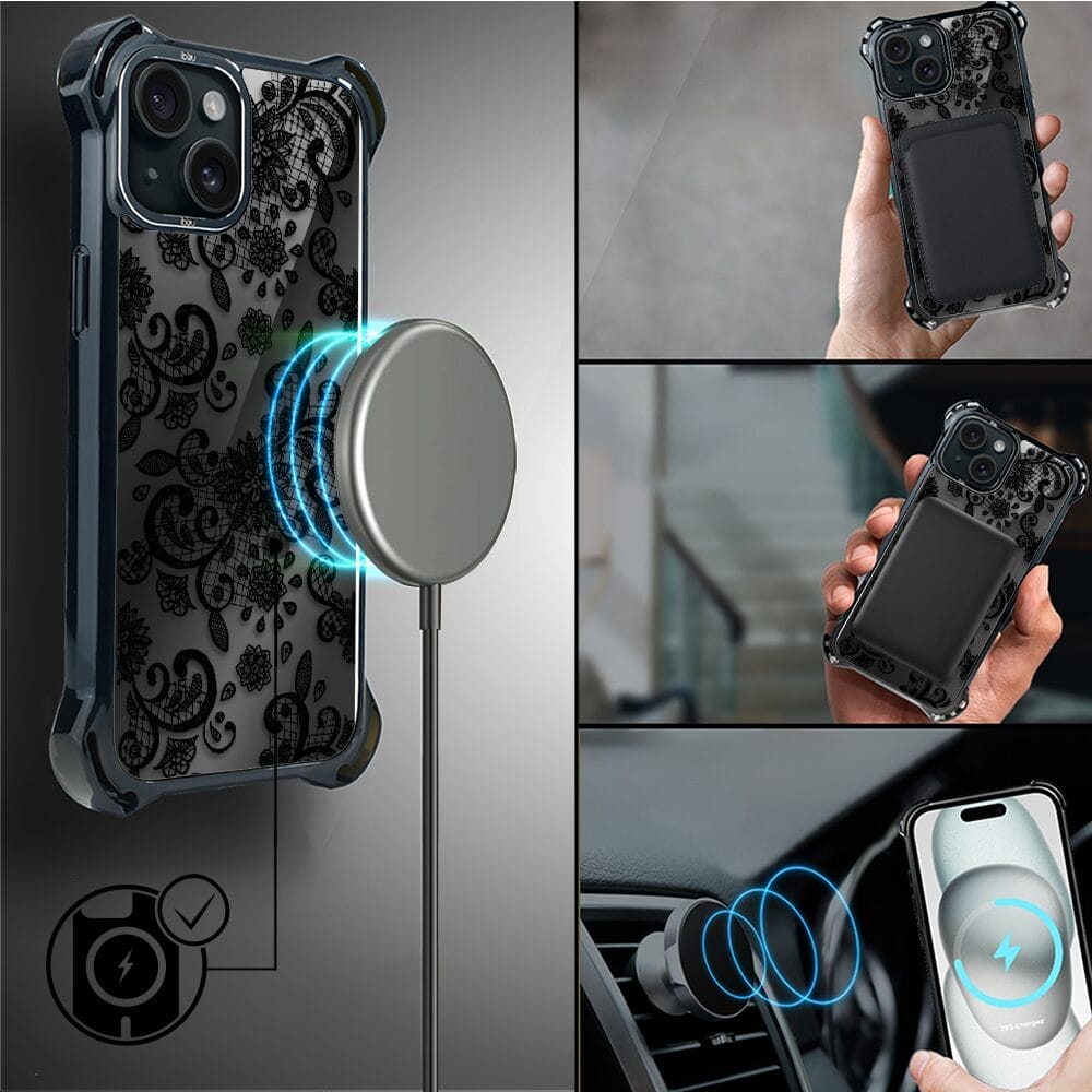 Etui do iPhone 15 IBIZU DropGuard Ultra z MagSafe, Midnight, Koronkowa czerń - obrazek 8